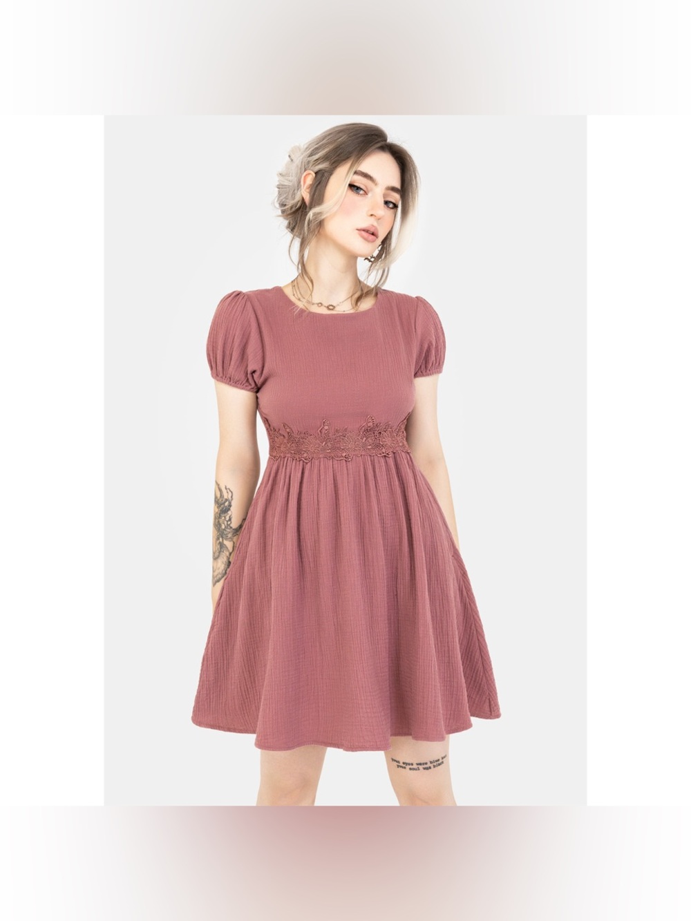 NWT Disturbia Rosamoth Applique Trim Cotton Mini Smock Dress
